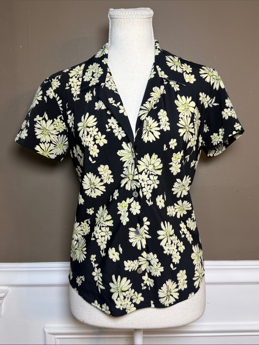 Vintage 90s Y2K Rampage Floral Button Up Blouse‎ S Black Cottagecore